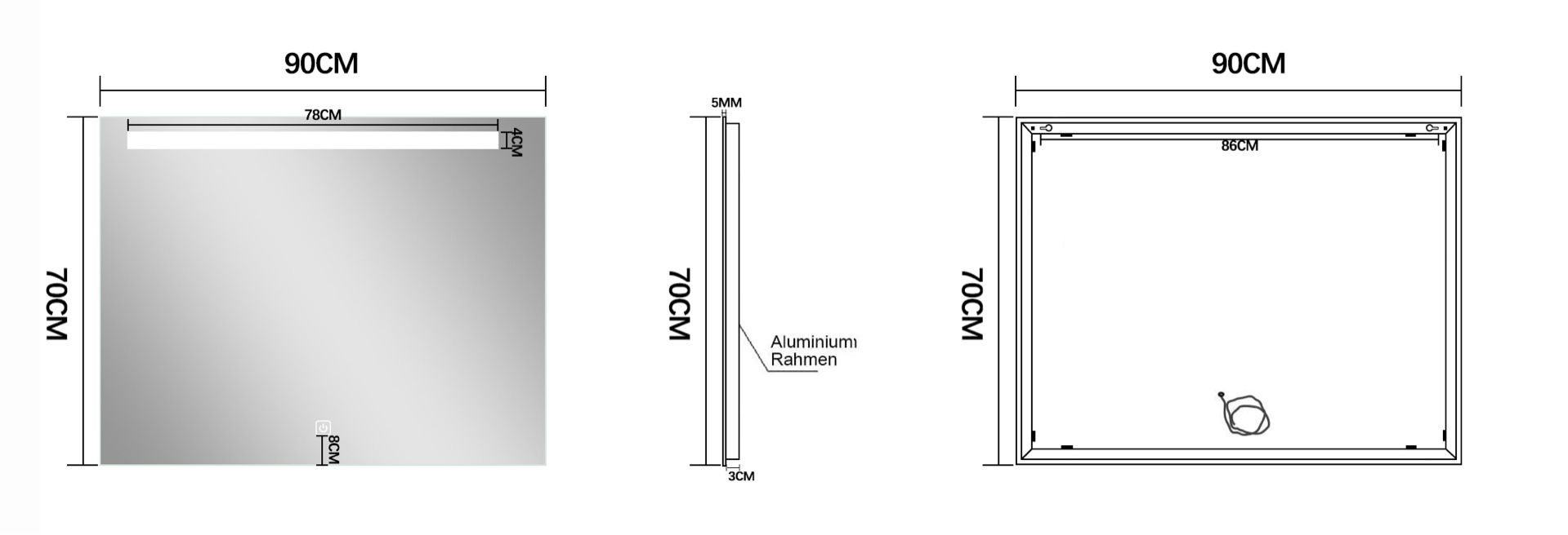 Saniclear Aruba spiegel 90x70cm met LED verlichting en spiegelverwarming