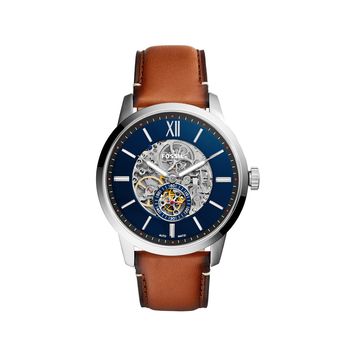 Montre Fossil homme automatique acier cuir marron