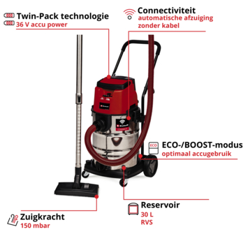 Einhell 2x18V droogzuiger TP-VC 36/30 S Auto (zonder accu)