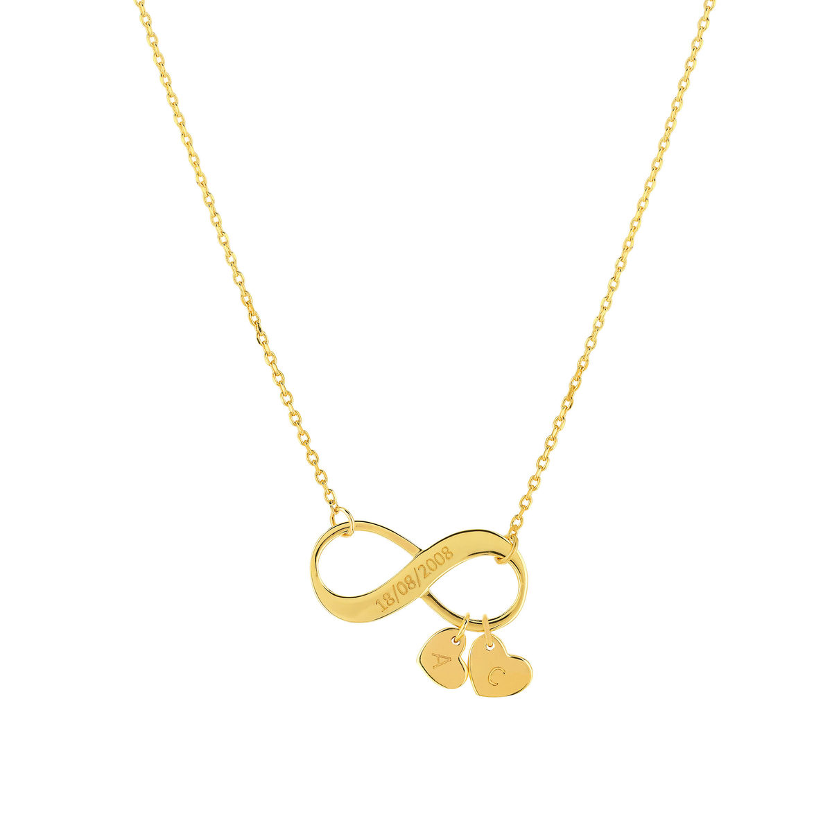 Collier plaqué or infini et pampille coeur personnalisables 45 cm