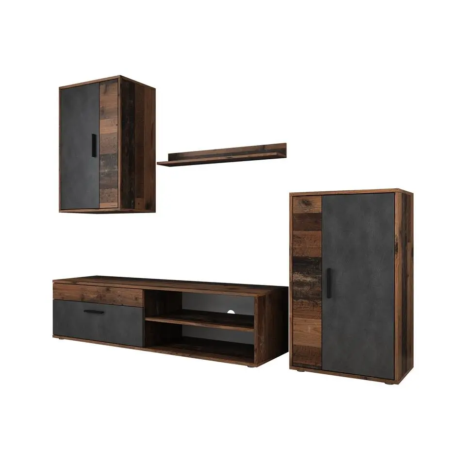 Meubella - Wandmeubel Bellini - Grijs - Donker Old Wood