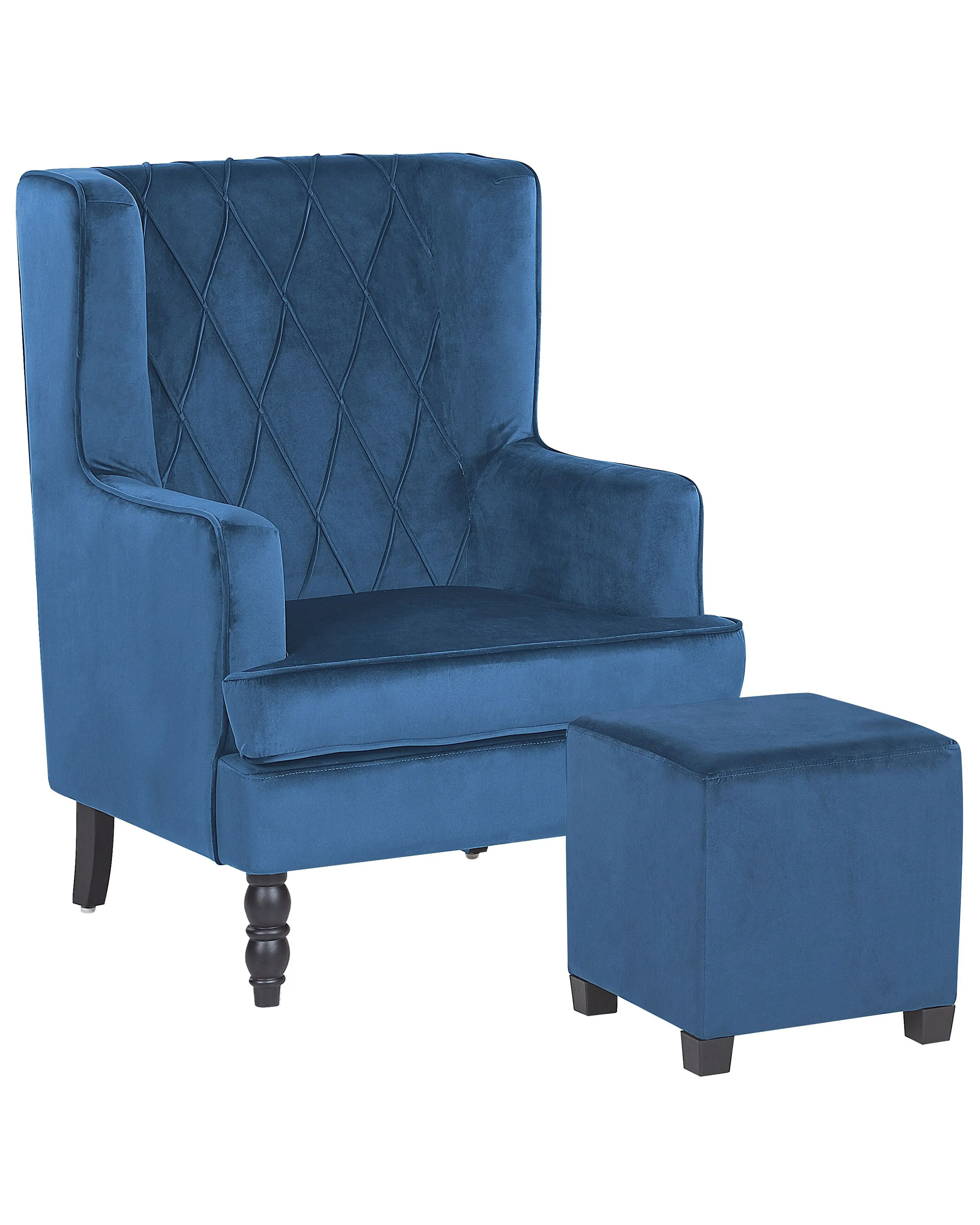 Fauteuil SANDSET met voetenbank Fluweel Donkerblauw