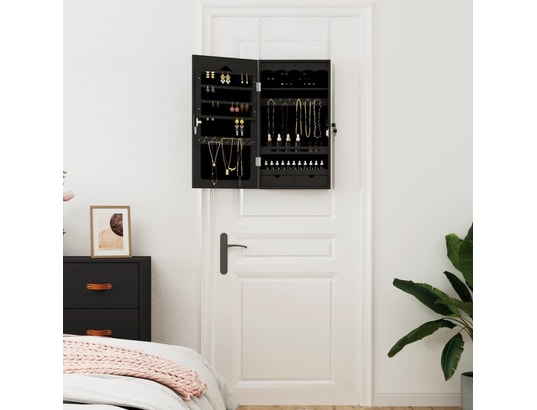 VIDAXL - Armoire à bijoux avec miroir murale noir 37,5x10x67 cm