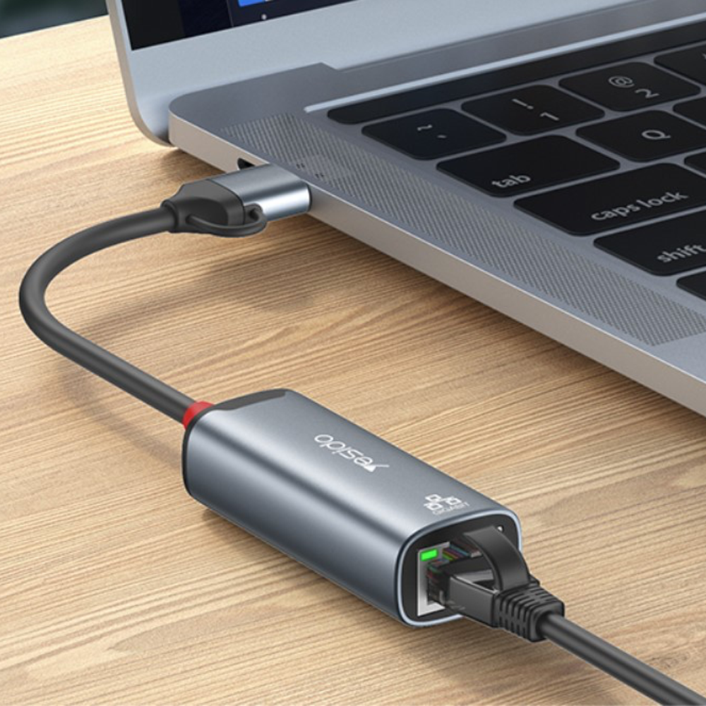 USB C / USB A auf Gigabit Ethernet LAN RJ45 Netzwerkanschluss Adapter (1000Mbit/s) - Grau
