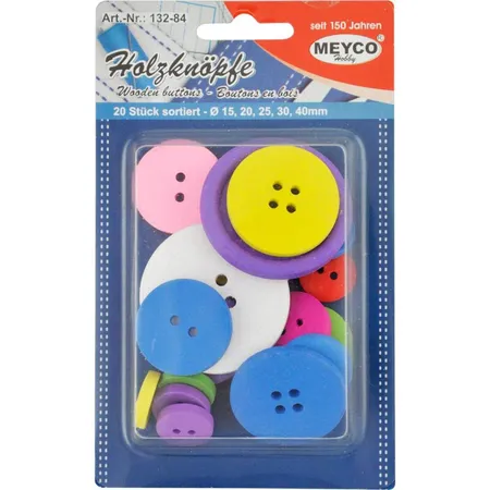 Meyco - Holzknöpfe20 Stück, bunt, 15, 20, 25, 30, 40 mm