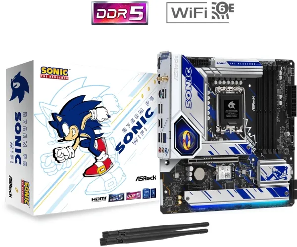 ASRock B760M PG Sonic WiFi - Bundkort - micro ATX - LGA1700 sokkel - B760 Chipset - USB-C 3.2 Gen2, USB 3.2 Gen 2, USB 3.2 Gen 1 - 2.5 Gigabit LAN, Wi-Fi 6E, Bluetooth - onboard grafik (CPU påkrævet) - HD Audio (8-kanaler)