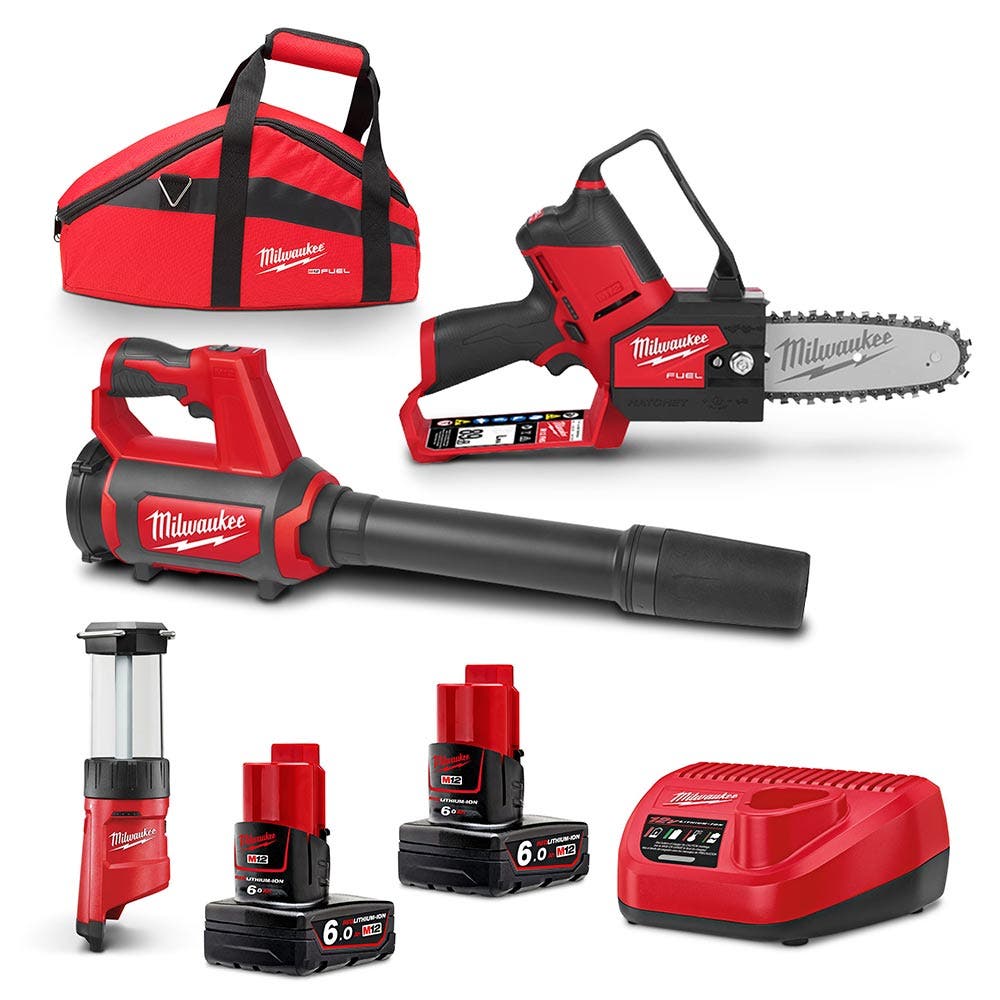 Kit combinado de 3 peças MILWAUKEE FUEL™ 12V com 2 baterias de 6,0Ah e formato 3U M12FPP3U602BA
