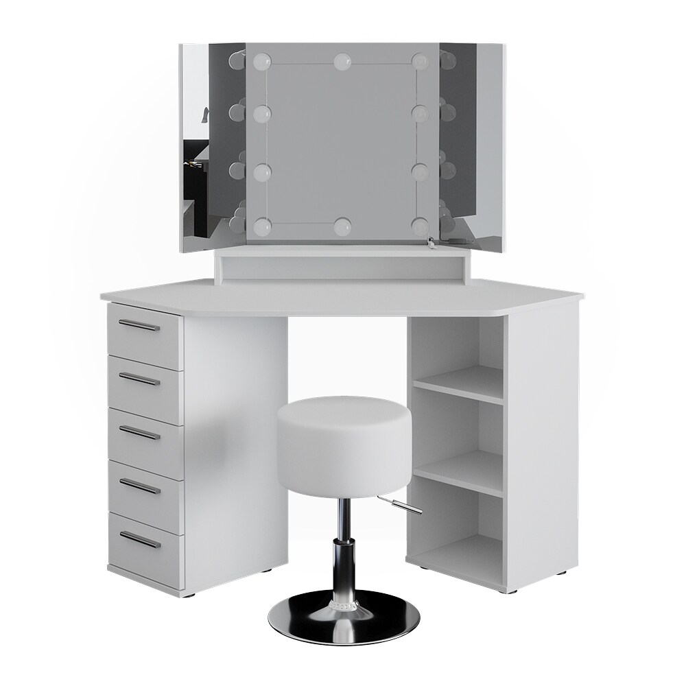 Vicco Eckschminktisch Frisiertisch Frisierkommode Sofia Weiß Spiegel LED Hocker