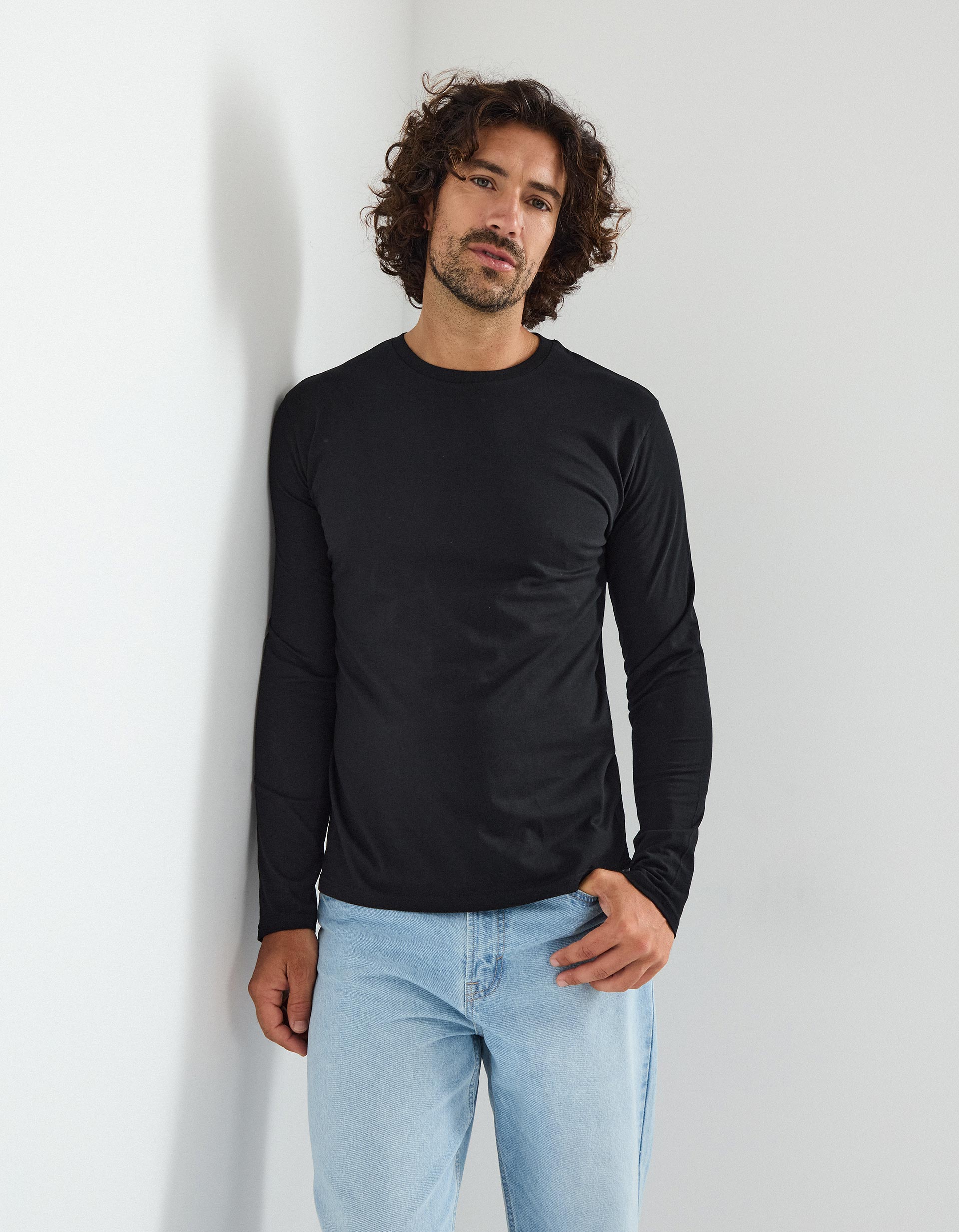 T-shirt Manga Comprida, Homem, Preto