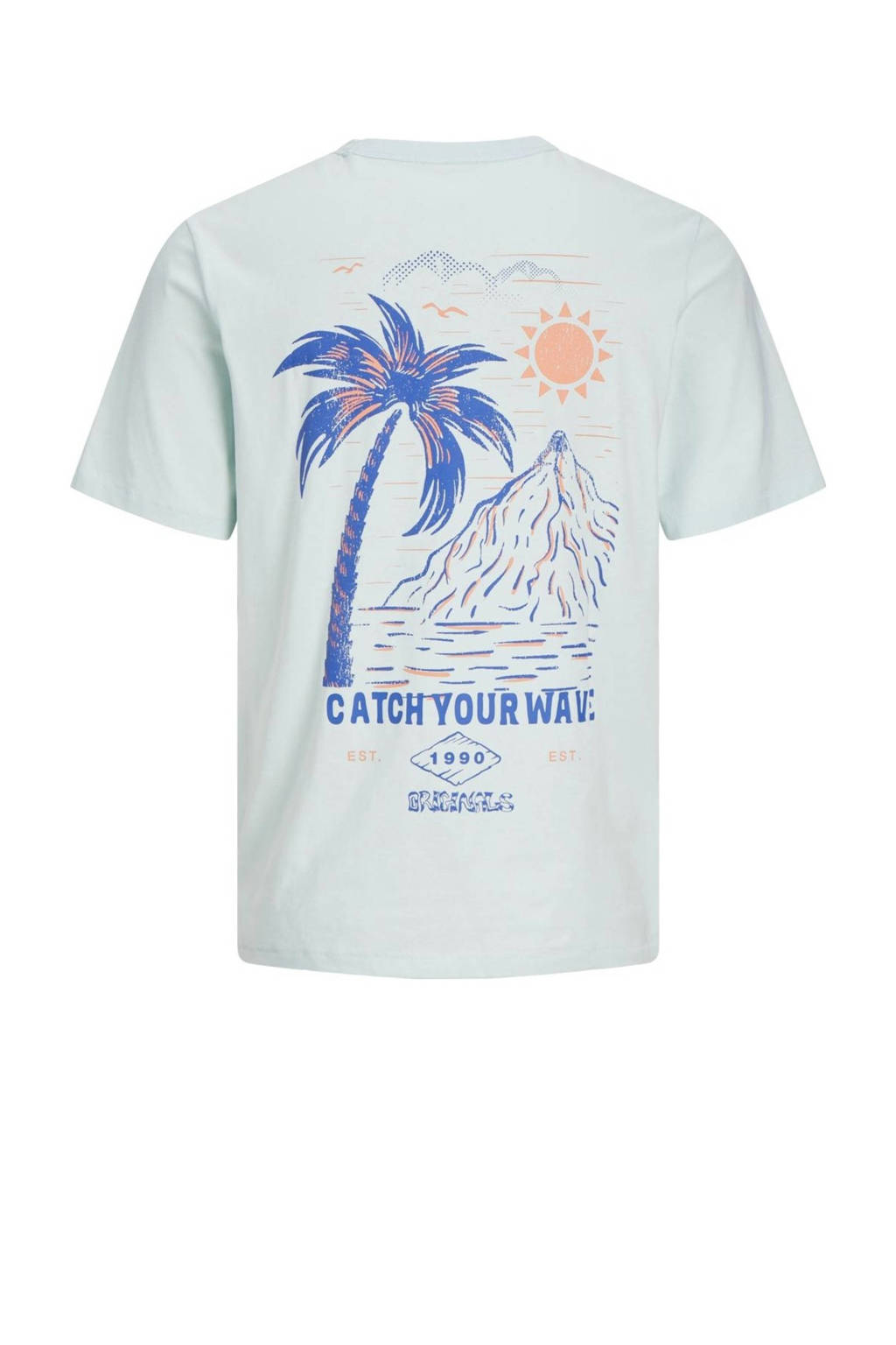 JACK & JONES T-shirt JORPALM met backprint lichtblauw