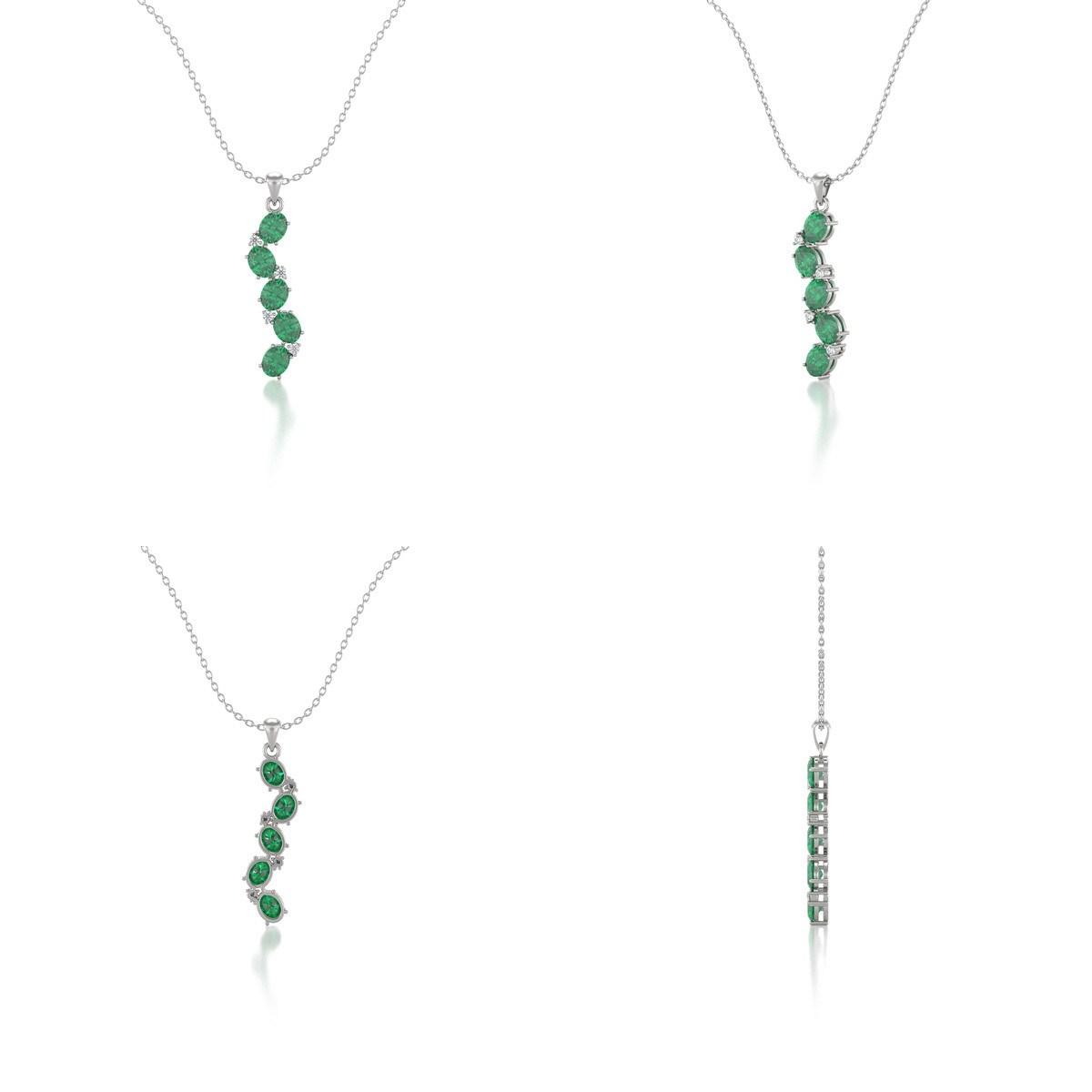 Collier Pendentif ADEN Or 585 Blanc Emeraude et Diamants Chaine Or 585 incluse 1.78grs