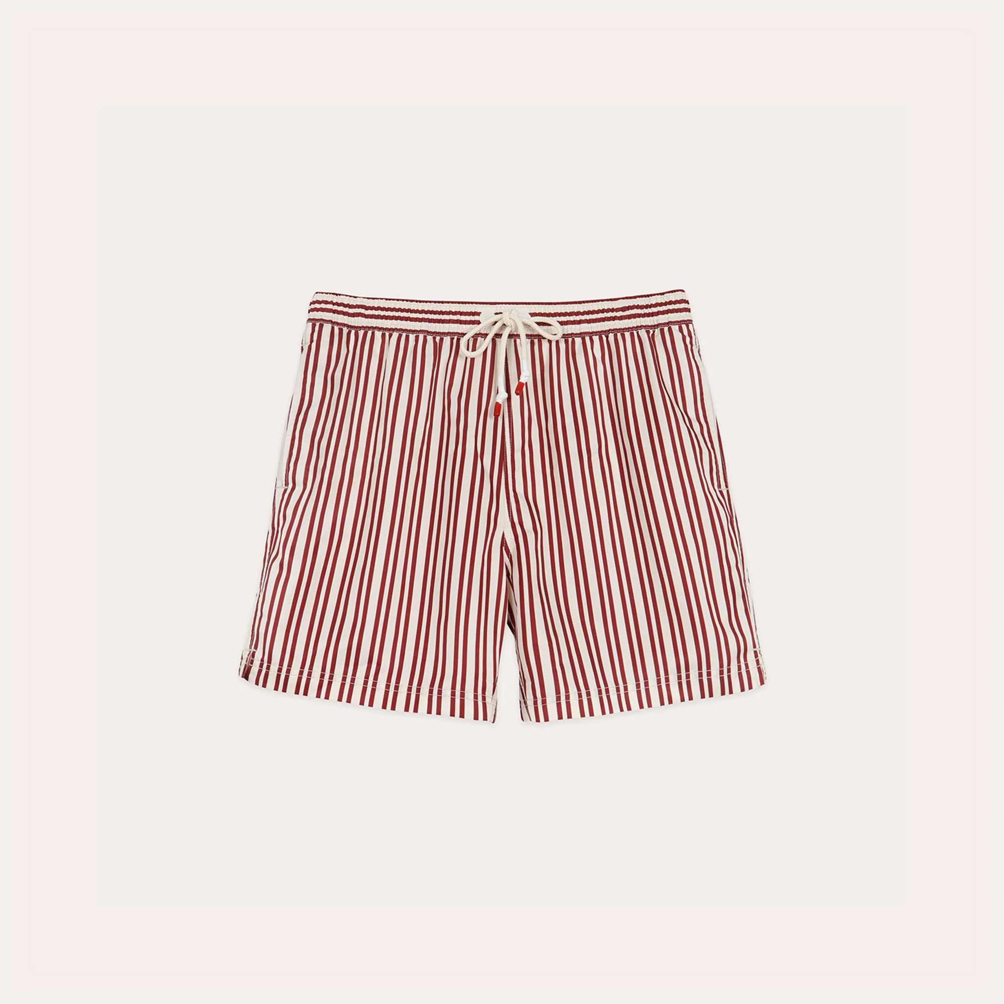 Ecru swimsuit with burgundy stripes