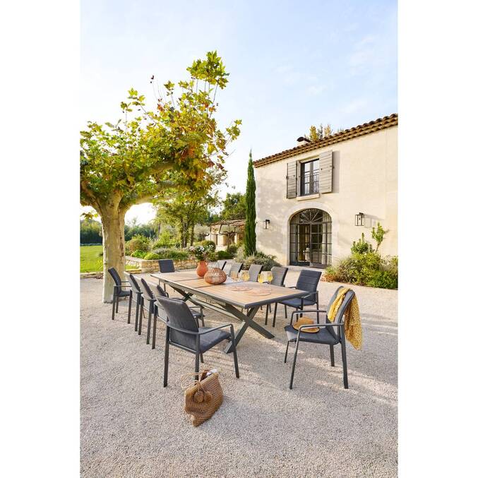 Table de jardin extensible AXIOME Effet bois Noix & Graphite