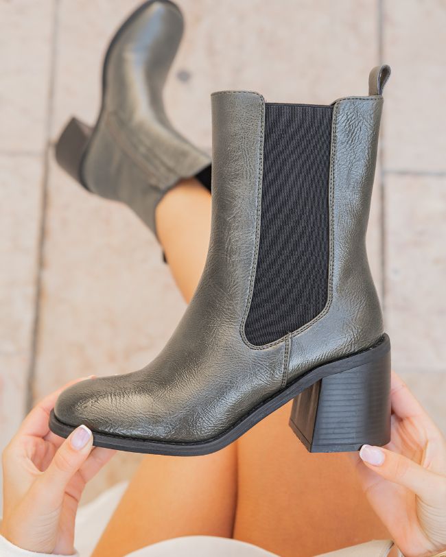 Bottines femme kaki à talon - Layla