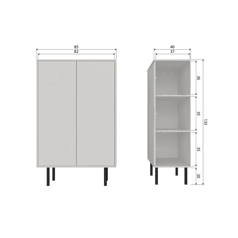 WOOOD Cadiz Opbergkast - Grenen - Mist - 135x85x40