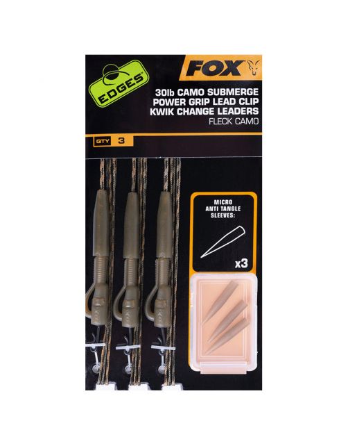 Fox Edges Camo Submerge Power Grip Lead Clip Kwik Change Kit 30lb - Leaders - 30 lb