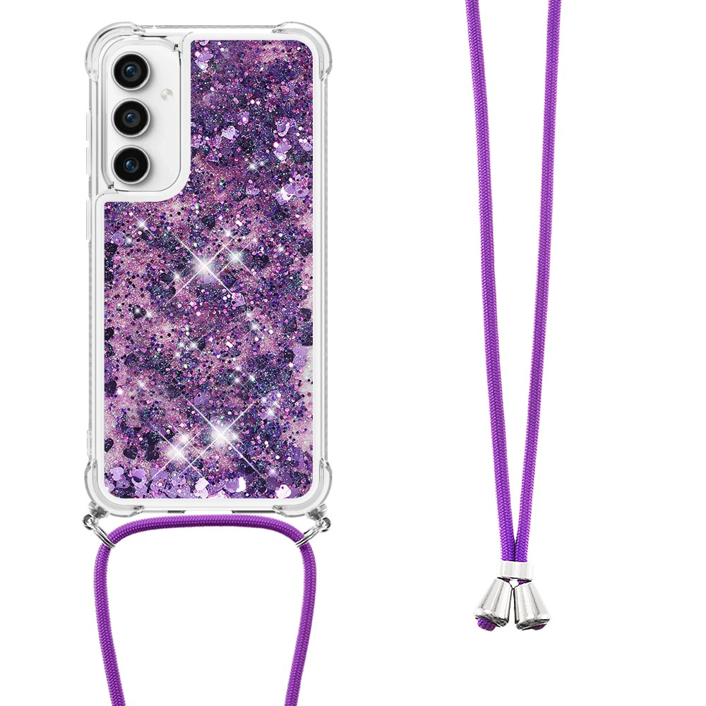 Samsung Galaxy S23 FE Necklace Gummi Hülle Liquid Glitzer   Handykette (130cm) - Violett / Silber