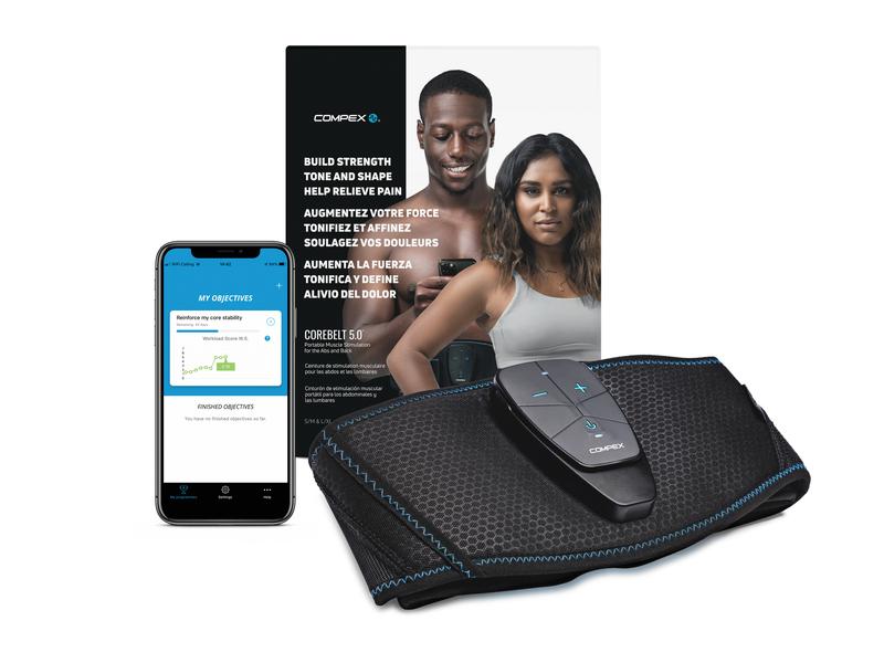 Compex Elektrostimulationsgerät Corebelt 5.0 Set S/M App-Gesteuerter Gürtel für Bauch und unteren Rücken