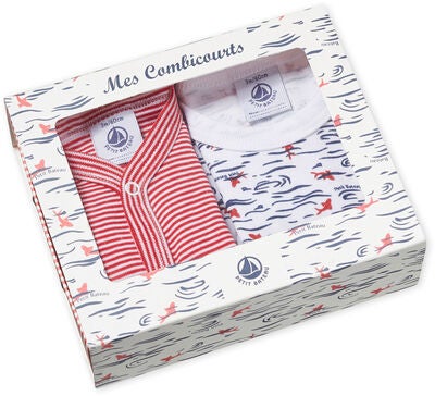 Petit Bateau Jumpsuit 2-pack, Rød/Hvit