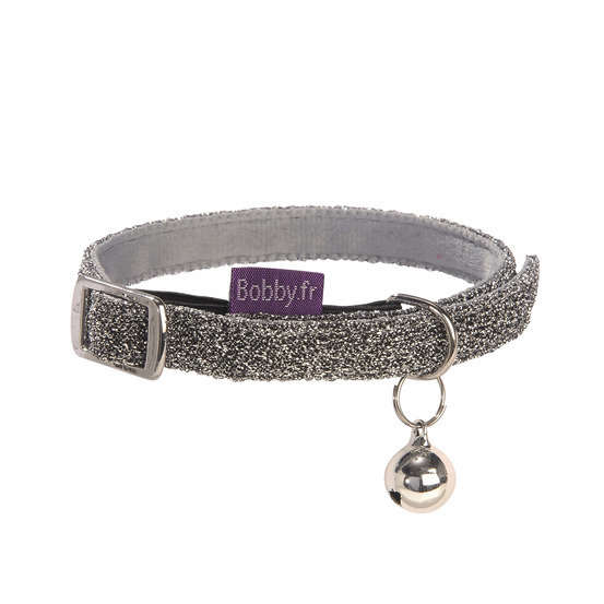 Collier nylon chat Disco argent : Longueur 30 cm