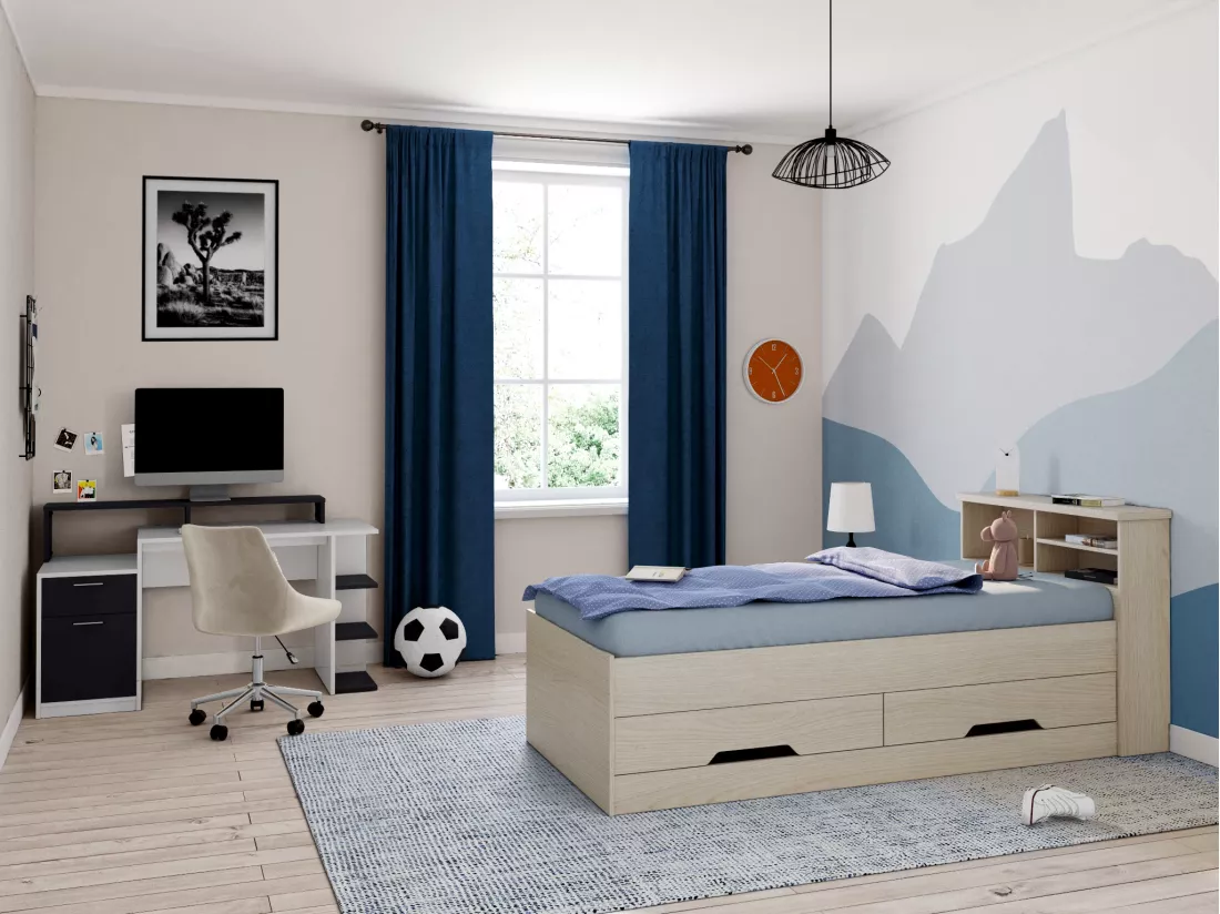 Bureau avec rangements ZACHARIE - Blanc et gris
