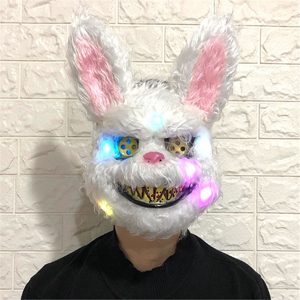 LED Monster Plüsch Maske Fasnachts Halbmaske Kostüm Zubehör Motto Party Accessoire Halloween Foto Requisite - Weiss / Rosa