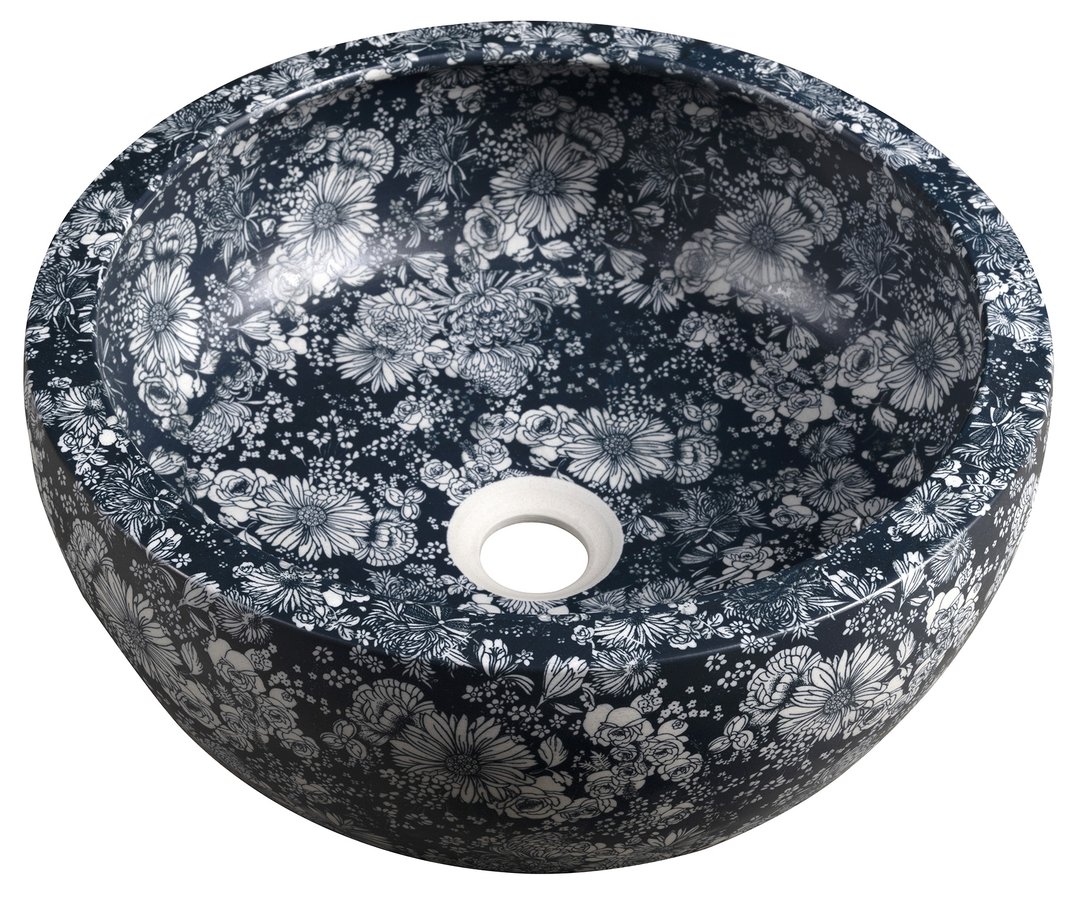 Sapho Priori waskom rond 40cm wit-blauw met decoratie