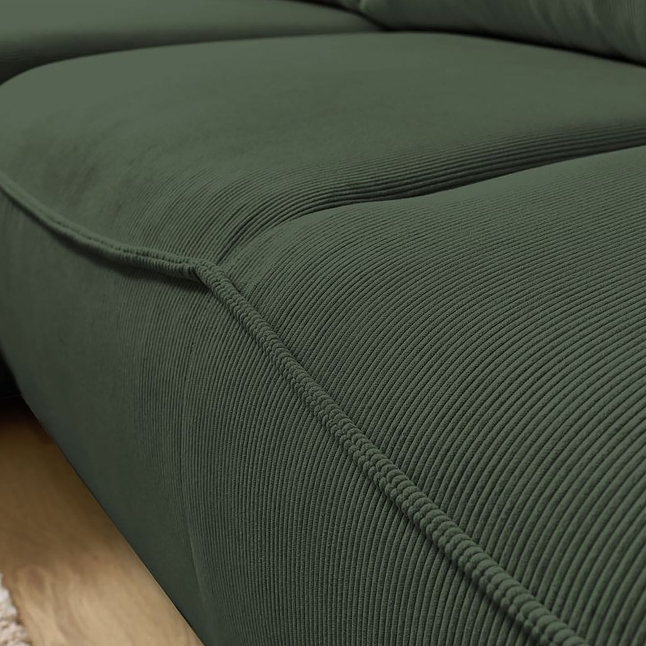 Bobochic Canapé d'angle gauche convertible coffre jasmin velours côtelé vert - 256x158x90 cm