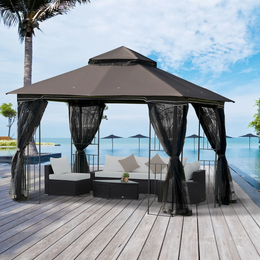 Outsunny Gartenpavillon mit Doppeldach kaffee