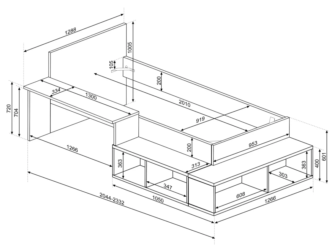 Lit combiné 90 x 200 cm avec rangements et bureau - Coloris : Naturel et rose + Sommier + Matelas - RIGALI