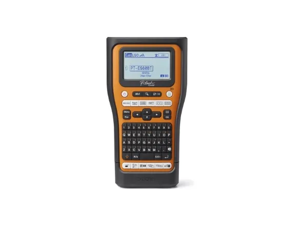 Brother P-Touch PT-E560BTSP - Etikettemaskine - S/H - termo transfer - Rulle (2,4 cm) - 180 dpi - op til 30 mm/sek. - USB 3.0, Bluetooth 5.0 - skærer - spejltryk, Full & Half Cut Function, printforhåndsvisning - sort og orange