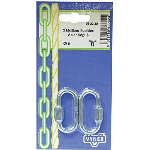 Maillon rapide à vis en acier zingué, lot de 2