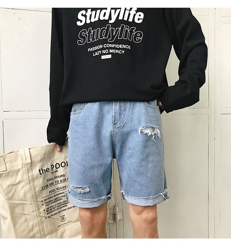 POSI - Versleten wijde denim shorts