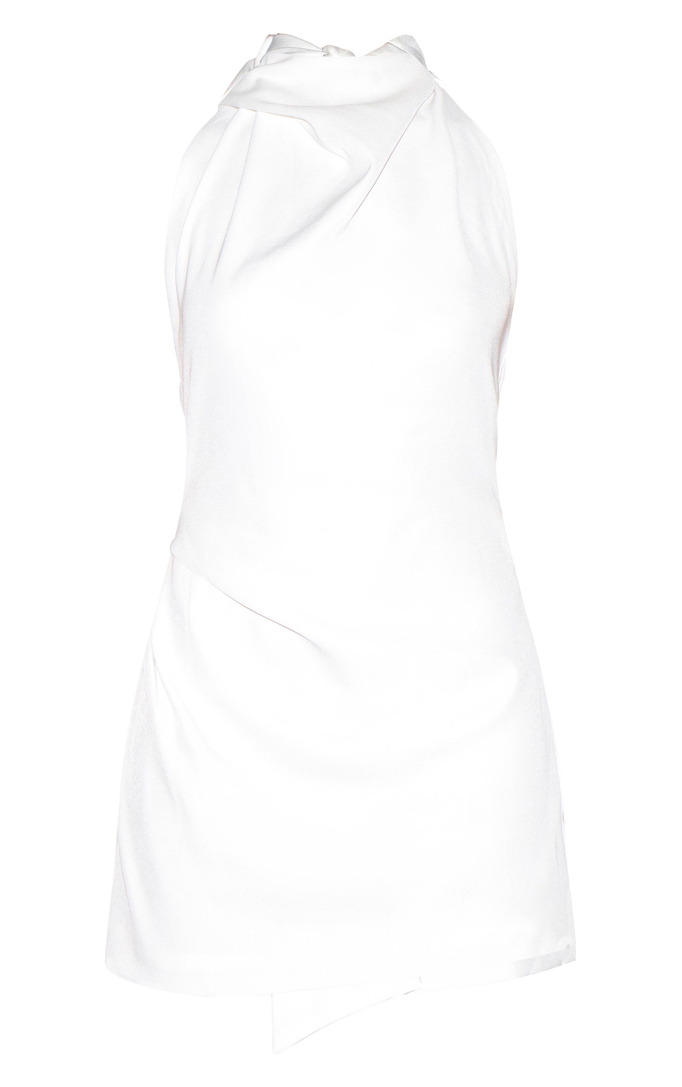 Blanc Robe Col Licou À Nouer En Tissu Tissé Premium