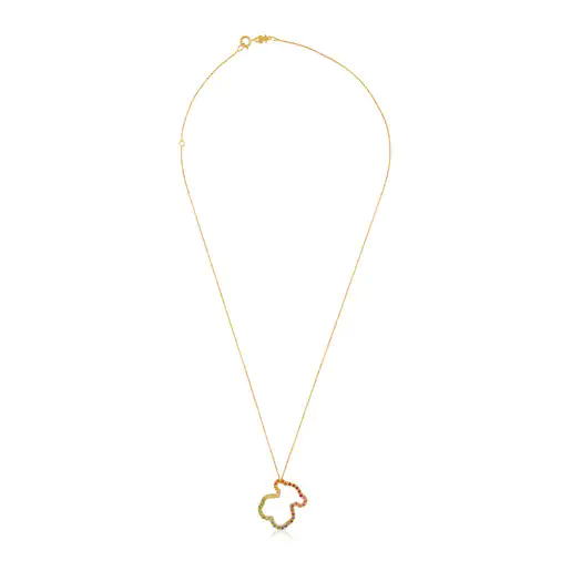 Colar de ouro com pedras preciosas multicoloridas, modelo médio com motivo de urso, Icon Gems.