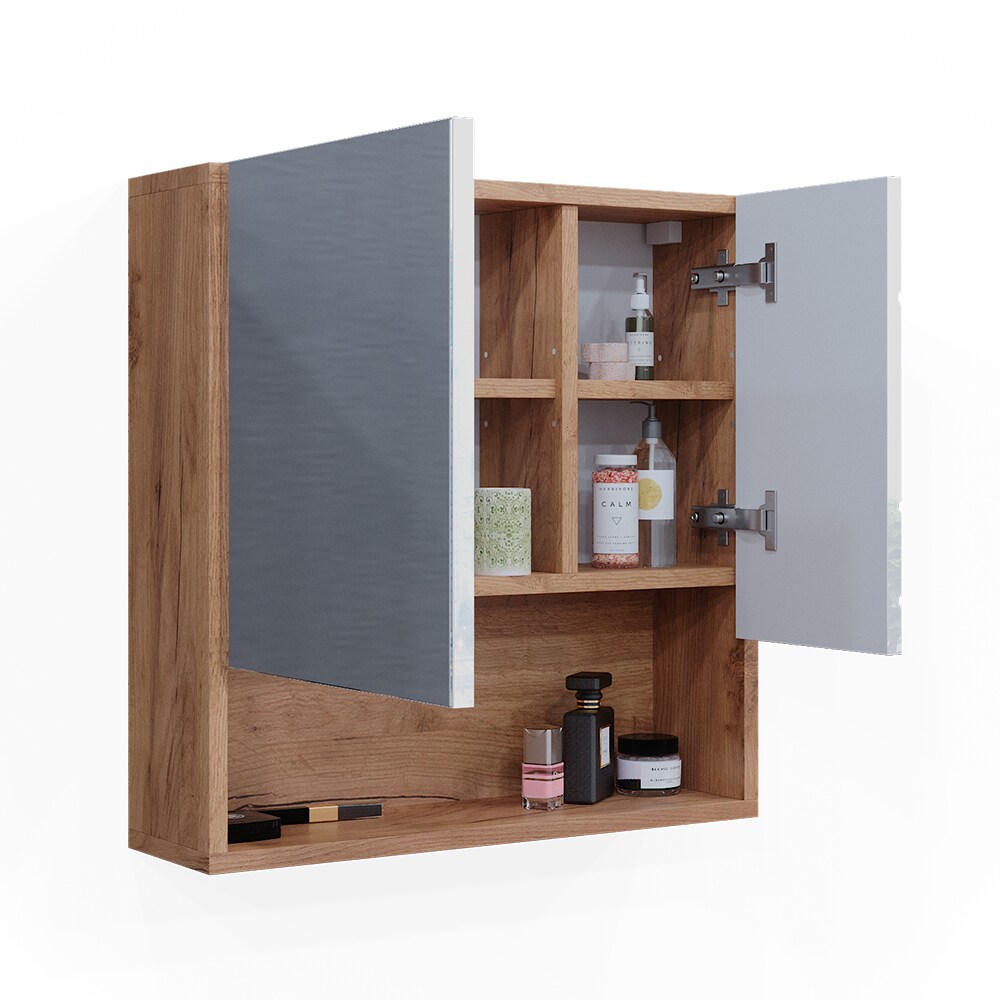 Vicco Spiegelschrank Badspiegel Wandspiegel Irma Eiche Weiß Hochglanz modern 54x55 cm Badezimmer Schrank Badschrank Badezimmermöbel Badmöbel 2 Türen