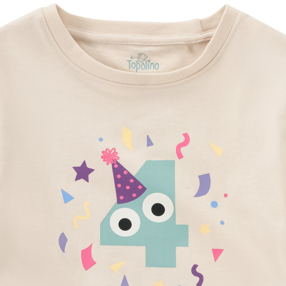 Topolino Kinder T-Shirt mit Geburtstagszahl 4 beige