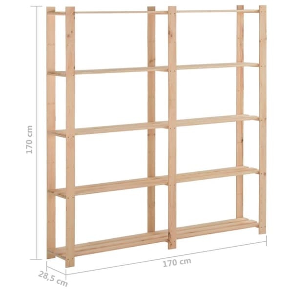vidaXL Oppbevaringshylle 5 etasjer 170x28,5x170 cm heltre furu