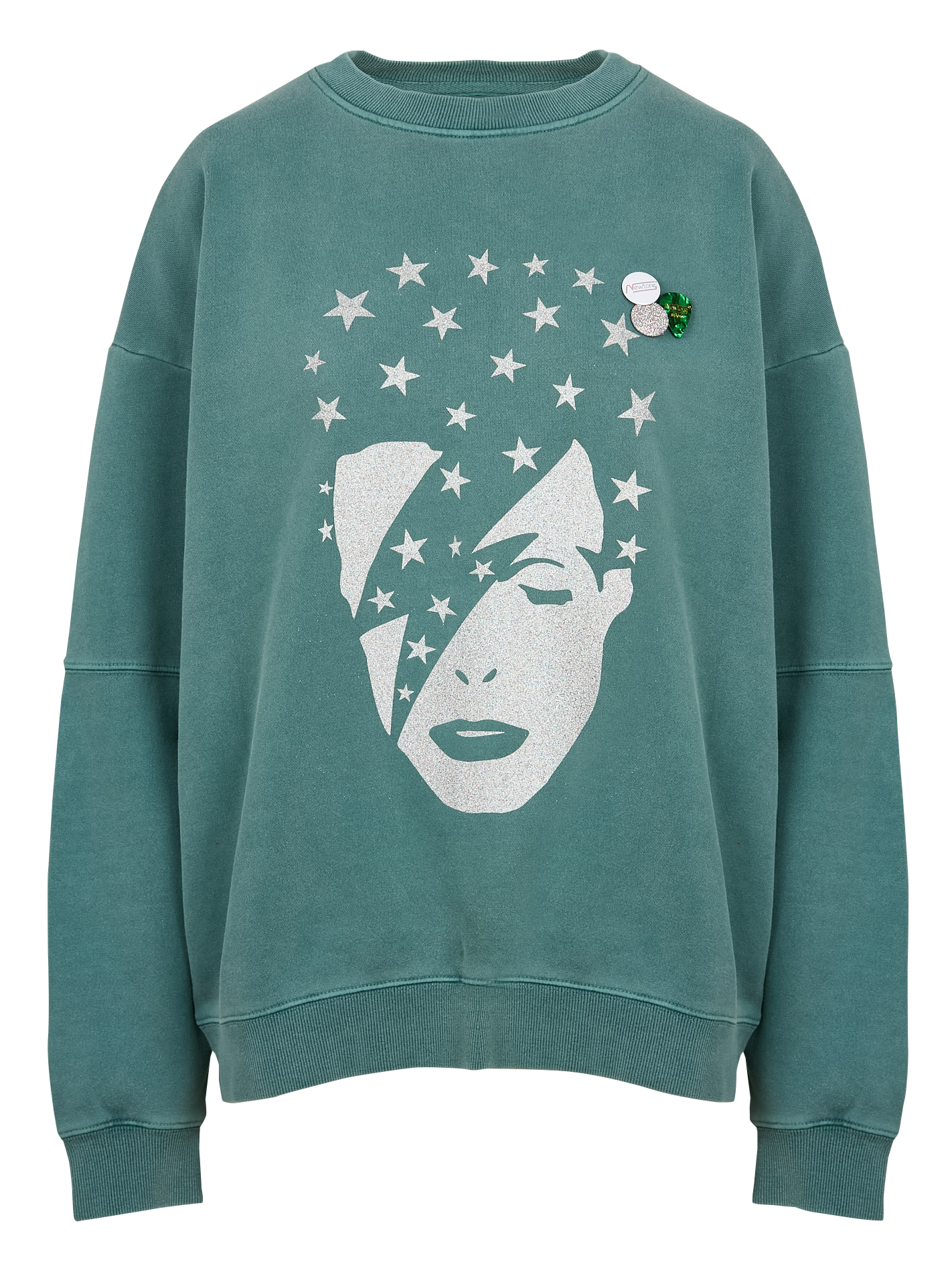 ROLLER SINGER - Sweat ample col rond sérigraphié en coton mélangé | Vert
