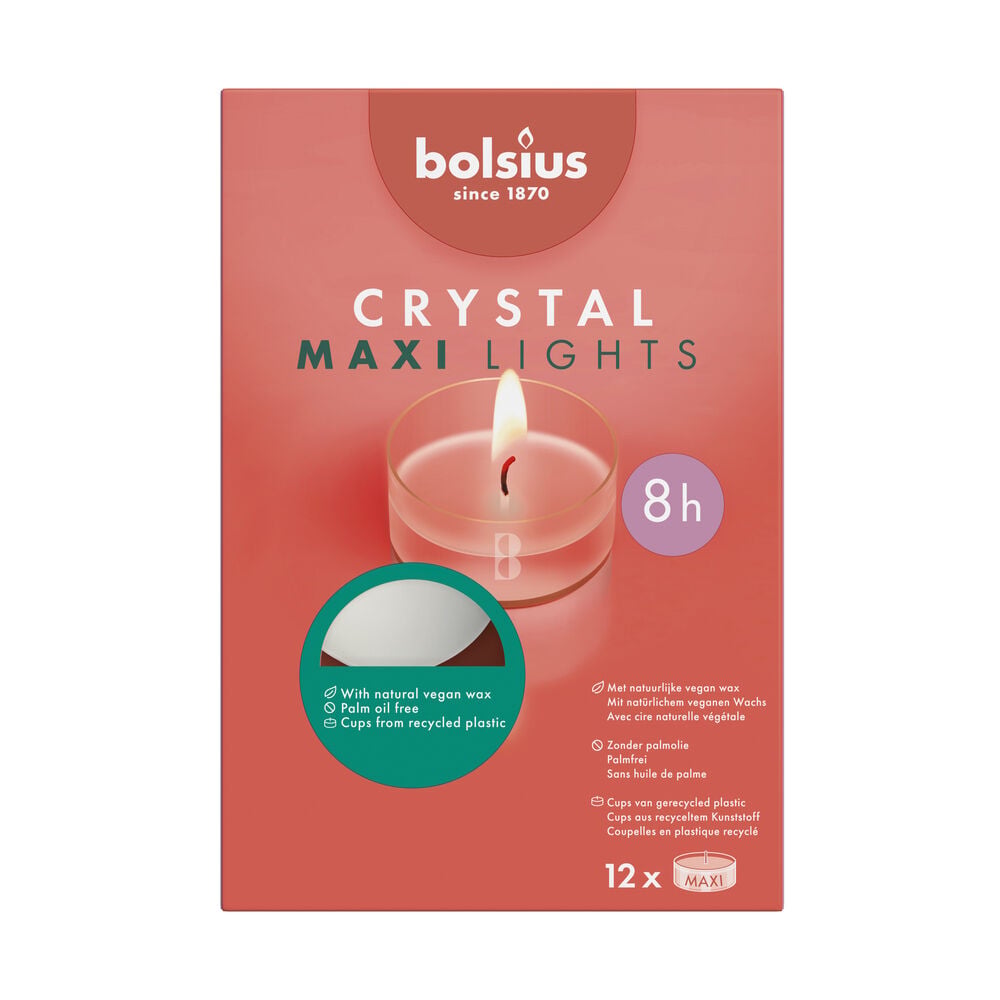 Bolsius Crystal Lights 8u - Waxinelichtjes - 18.3 cm - Wit