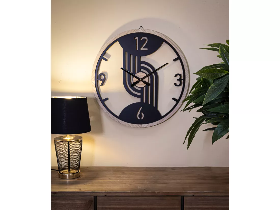 Horloge murale ronde en métal et bois marron Ø cm 60x2,5