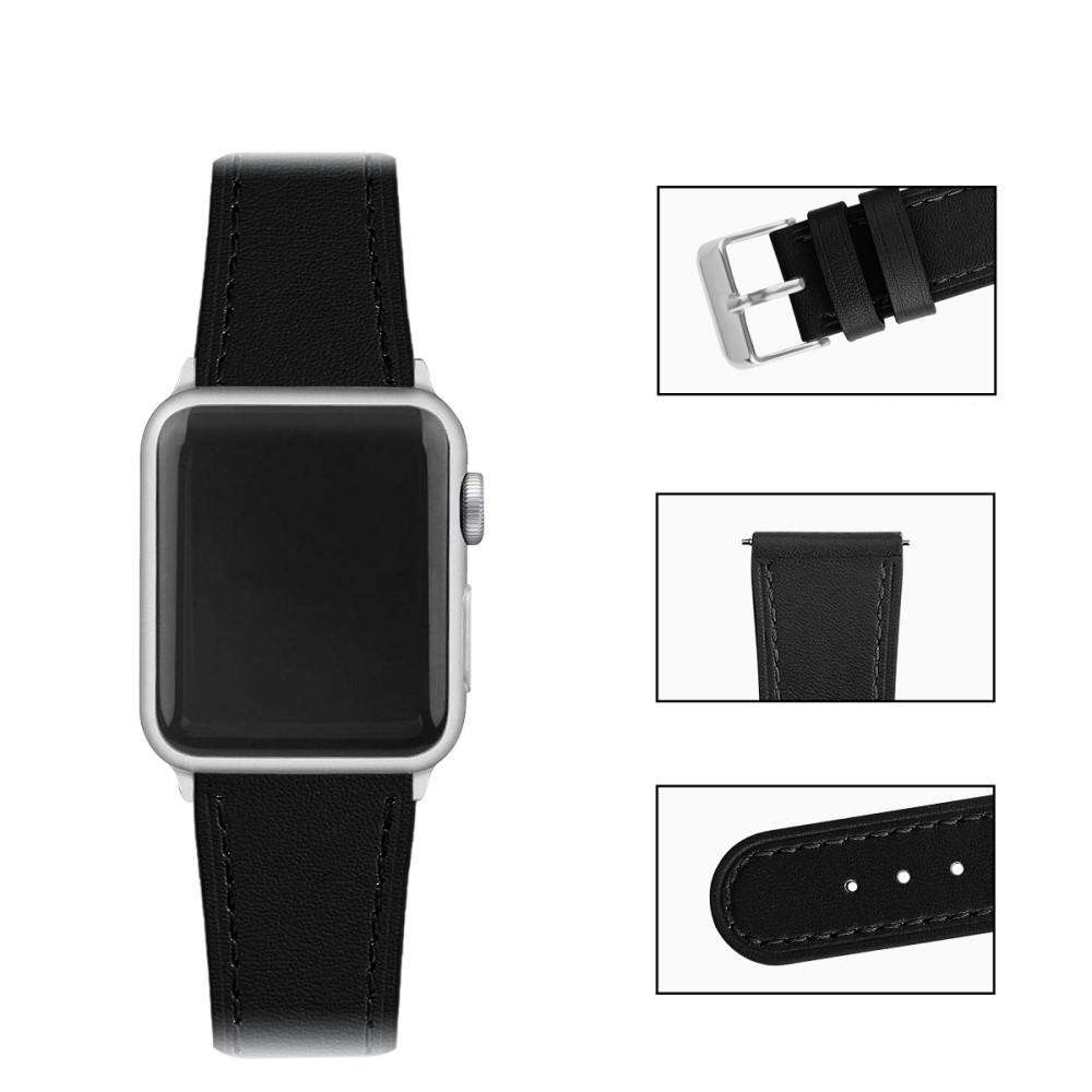 Apple Watch (49/46/45/44 mm) Ersatz Echtleder Armband (Gelenkumfang: 175-220mm) - Schwarz