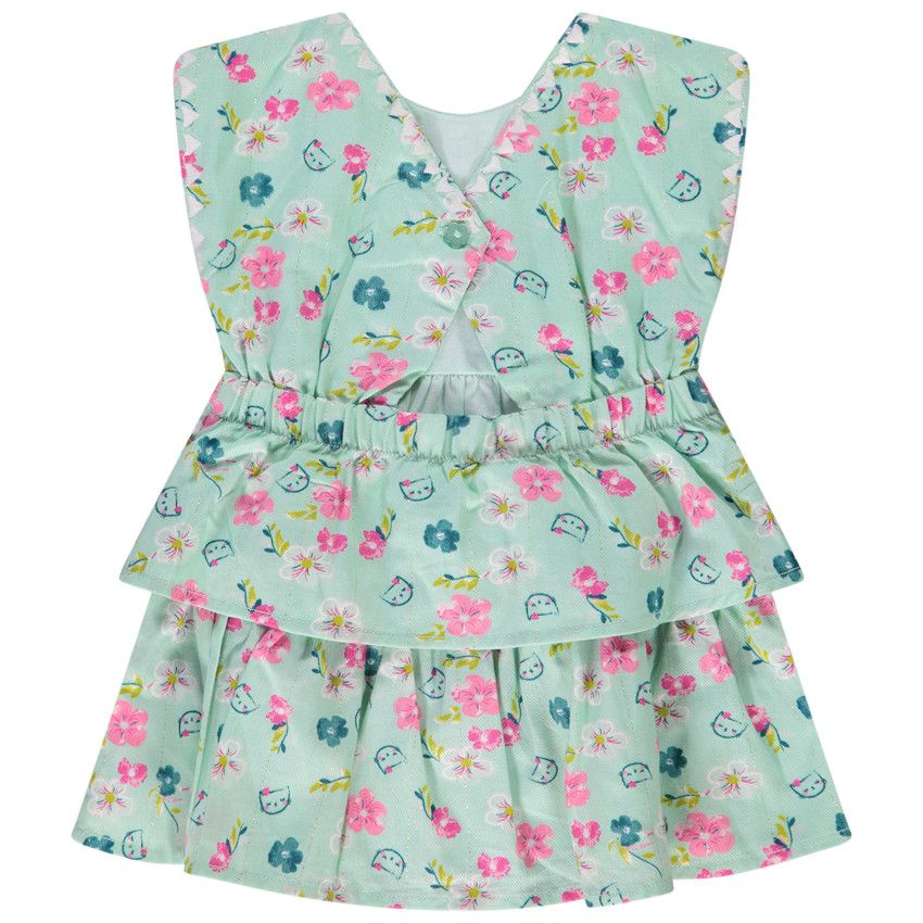 Robe en voile de coton imprimé fleuri pour bébé fille - Vert