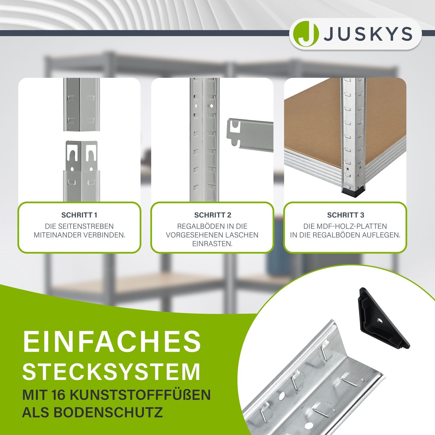 Juskys Lagerregal Basic 200x100x60 cm – Metall Schwerlastregal, 5 Böden, 875 kg, verzinkt