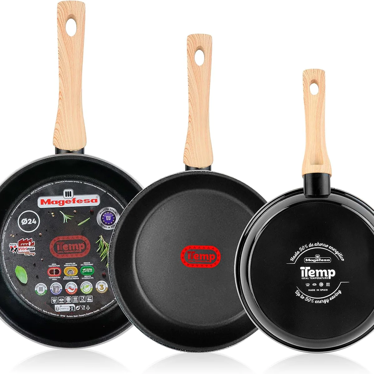Magefesa Lot de 3 Poêles Induction 20-24-28 cm, Revêtement Antiadhésif