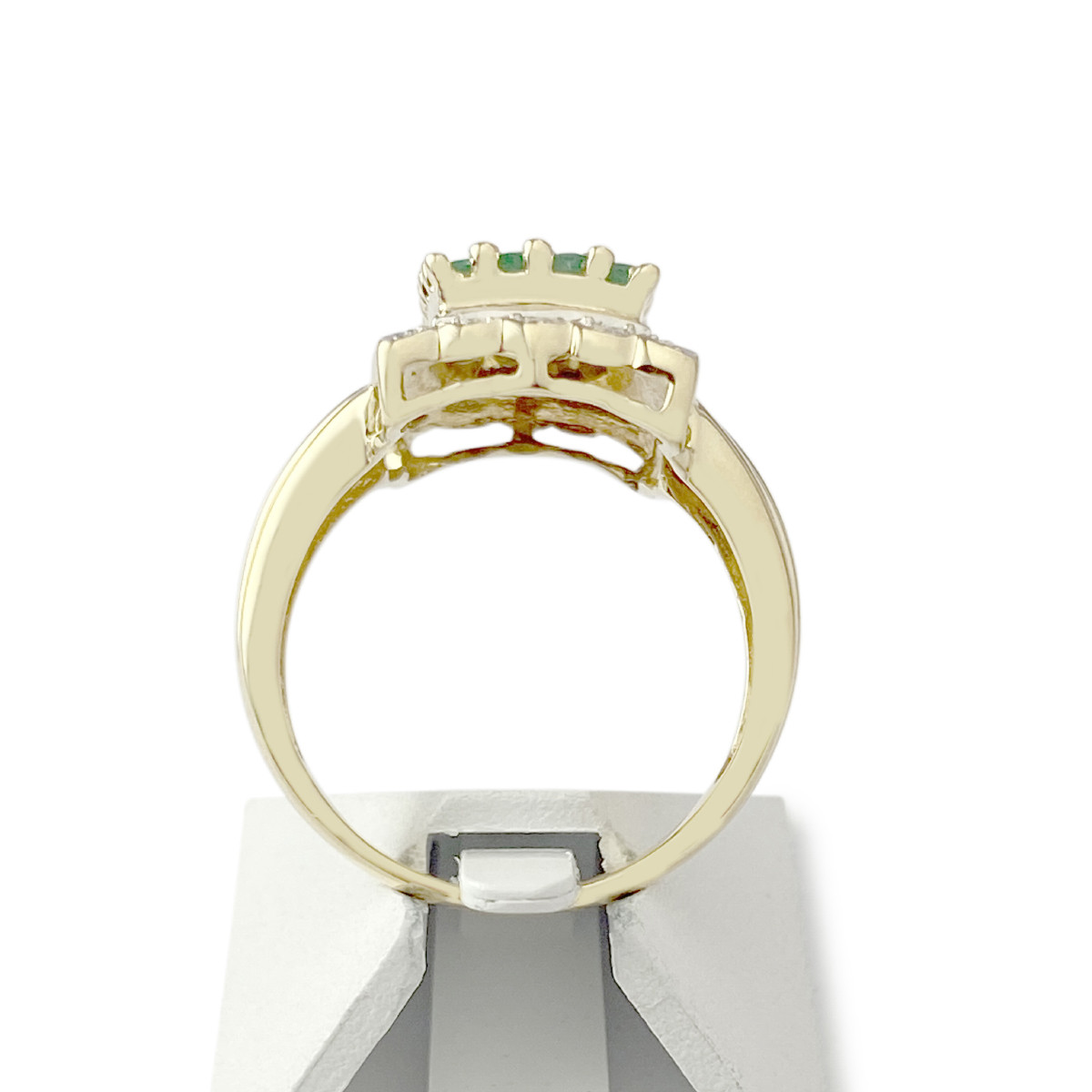 Bague d'occasion or 750 2 tons diamants émeraudes