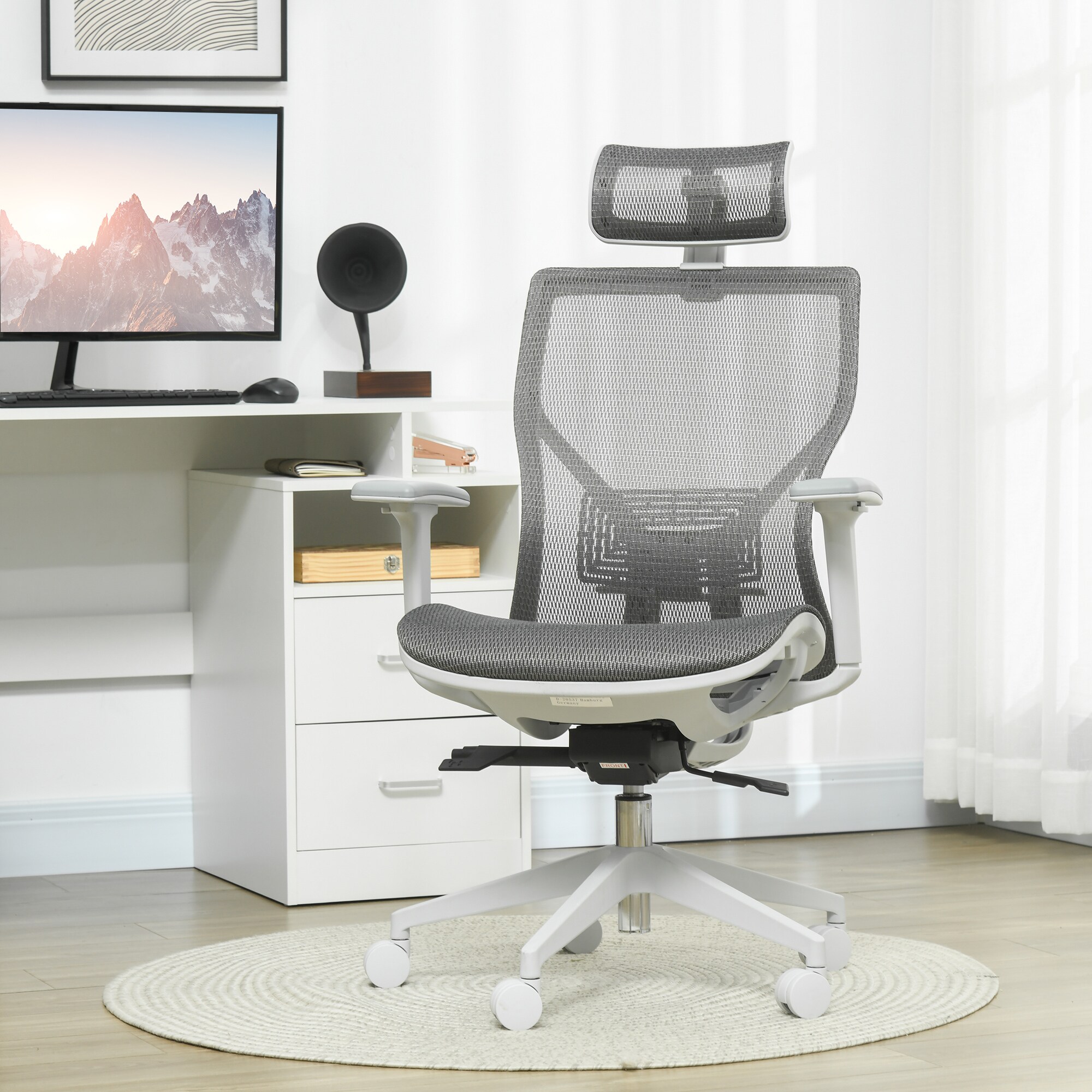 Vinsetto Bürostuhl ergonomisch geformt, high-end gaslift Grau 67 x 65 x 120-128 cm (BxTxH)