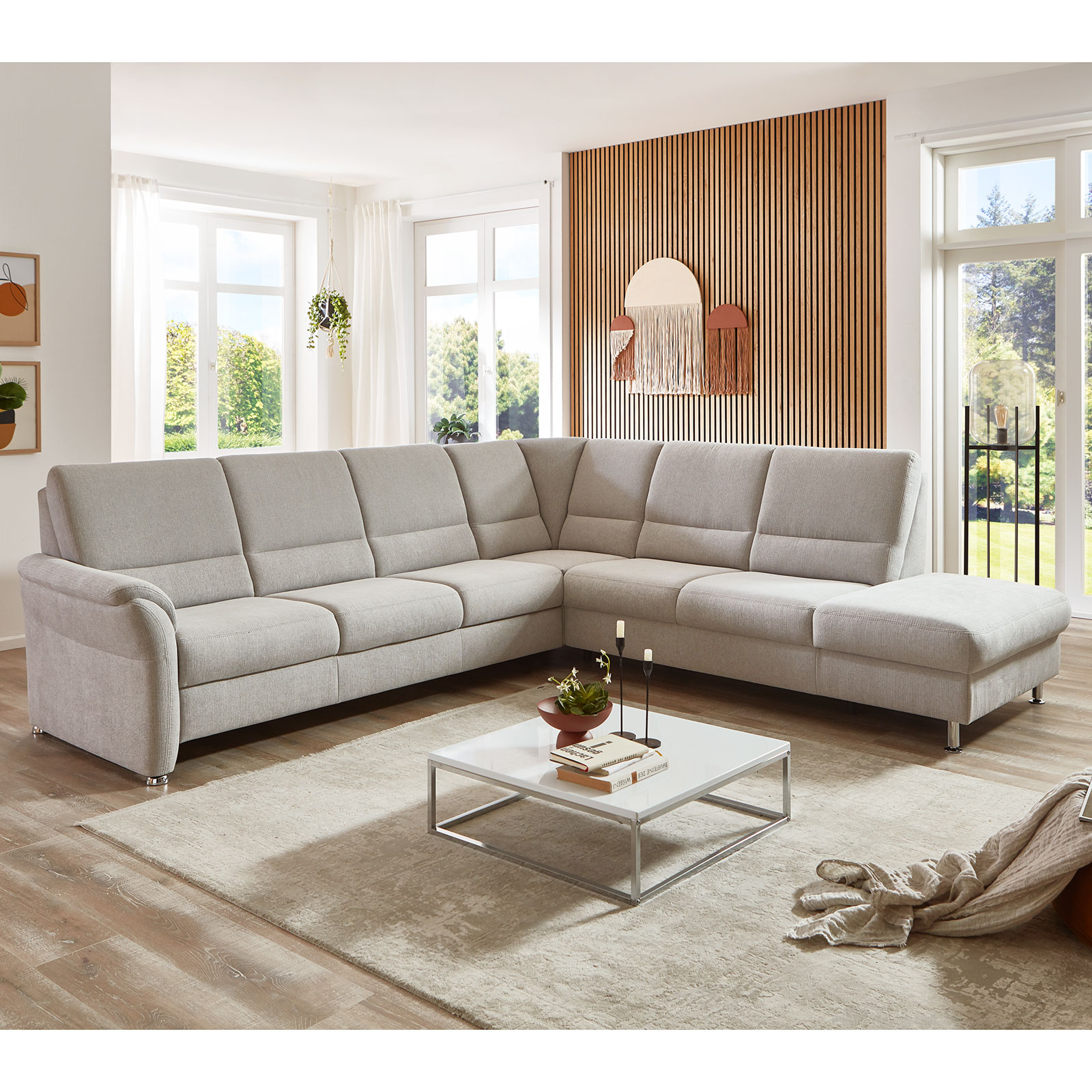 polsterpower Ecksofa - ecru - Basismodell - Anstellhocker rechts
