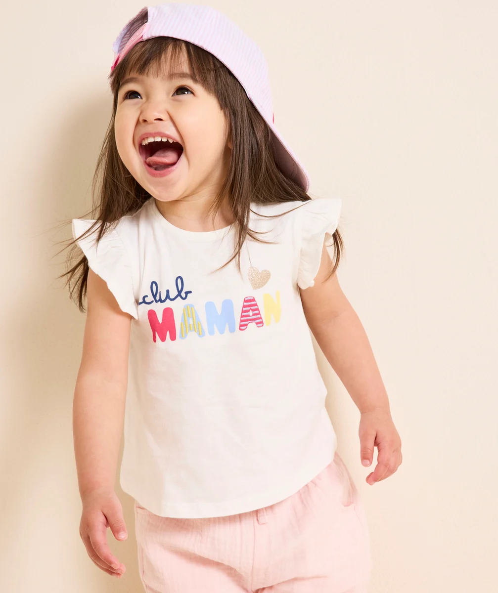 t-shirt bébé fille en coton bio blanc message club maman