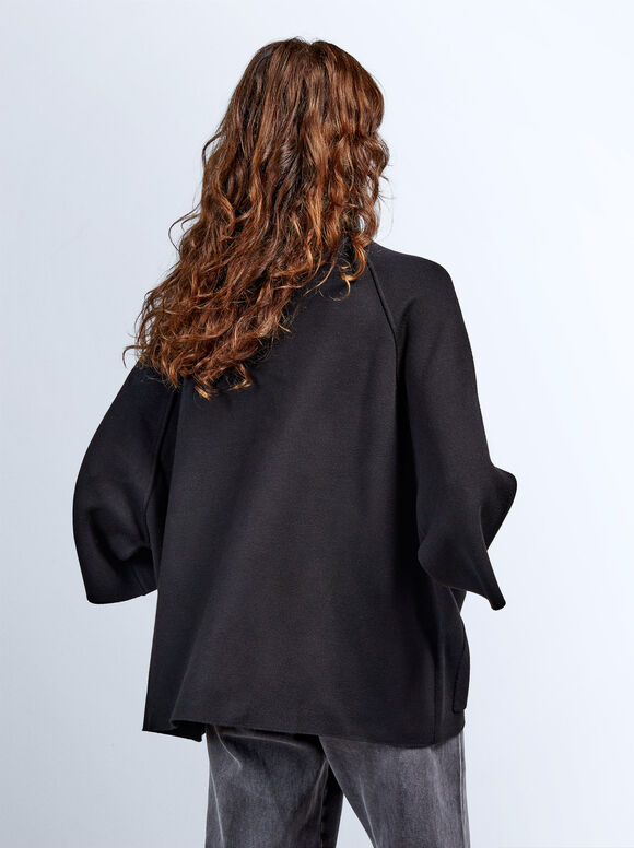 Poncho de gola alta em tricô - Preto